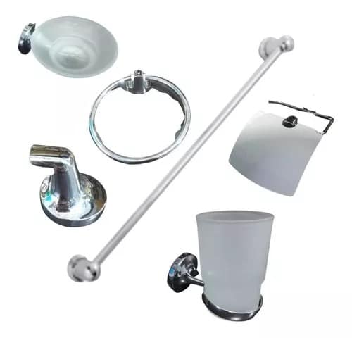JUEGO DE BAÑO METAL Y VIDRIO X 8 PCS