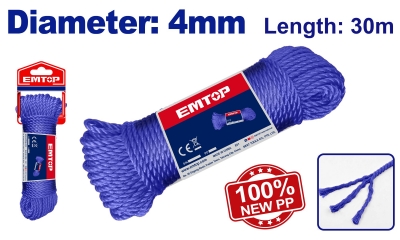 Rollo soga PP 4mm x 30Mt TV EMTOP EMRZ1304