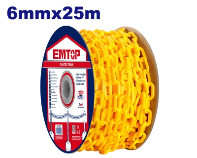 Rollo cadena plastica amarilla fluorescente 6mmx 25mts EMTOP EMYJ6A06