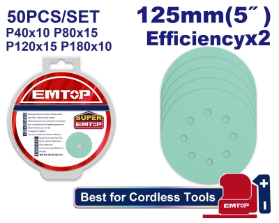 Set 50 lijas 125mm P40/80/120/180 SUPER EMTOP ESPR125050