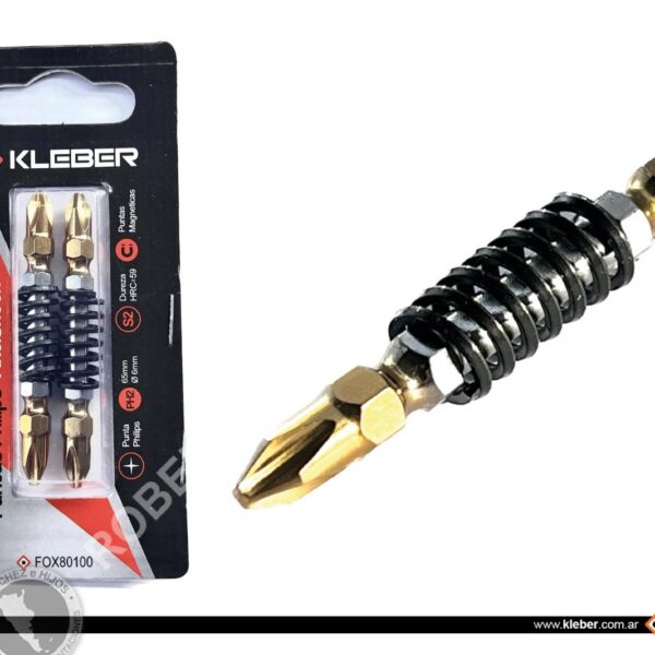 PUNTAS DE ATORNILLADOR KLEBER PH2 X 65 MM - TORQUE AUTO - PRECIO X BLISTER DE 2 UND. (120)