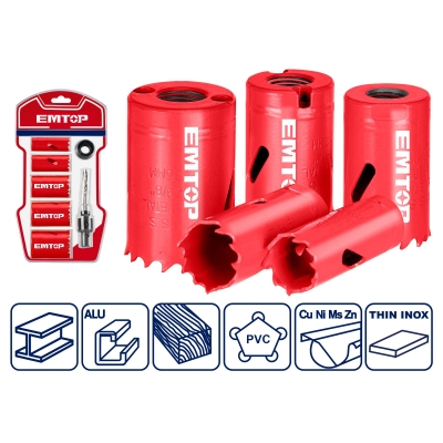 Set 7 pzs mecha HSS bimetal c/soporte 22-38mm EMTOP EHSW0071