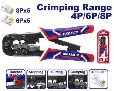 Pinza Crimpeadora Red 4/6/8P Funcion Pela Y Corta Emtop Empcr46801