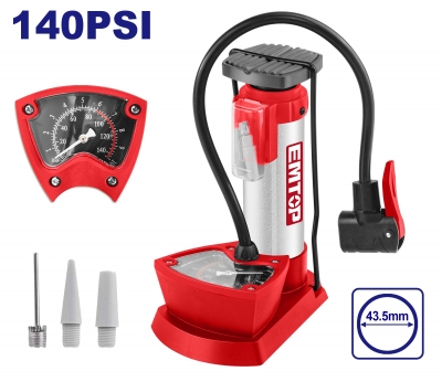 Inflador de pie 140PSI c/manom.3 picos cpo metalico EMTOP EPP2510