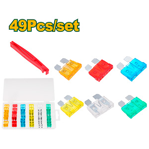fusibles para auto 49 piezas - PC + zinc - Corrientes: 5 A, 10 A, 15 A, 20 A, 25 A, 30 A + 1 clip de seguridad JADEVER