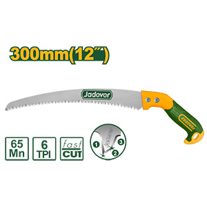 Sierra de podar - Tamaño: 300mm (12") - Acero 65Mn - Cantidad de dientes: 6TPI - Dientes triples de corte rápido JADEVER