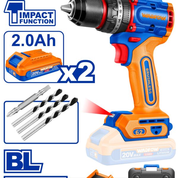TALADRO DE IMPACTO INALAM. BRUSHLESS 20V + CARGADOR + 2 BAT WADFOW