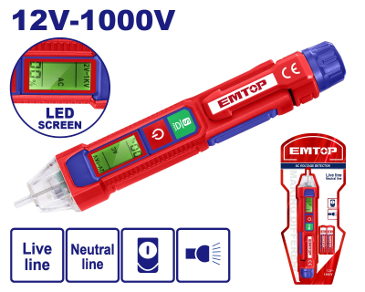 Detector de Voltaje AC 12V-1000V LED SCREEN EMTOP ETPL210003(*)