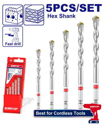Set 5 mechas widia hex 4-10mm EMTOP ECDB6055