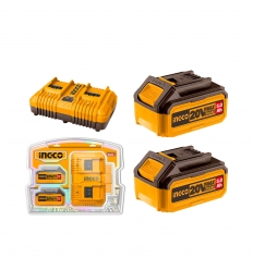 SET X2 BATERIAS DE LITIO (P20S) 5AH + CARGADOR DOBLE (P20S) 4AH INDUSTRIAL INGCO