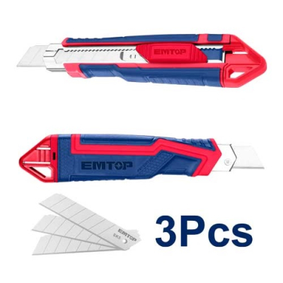 Cutter plastico c/grip guia metalica 18mm c/3 hojas rpto EMTOP ESNK18302