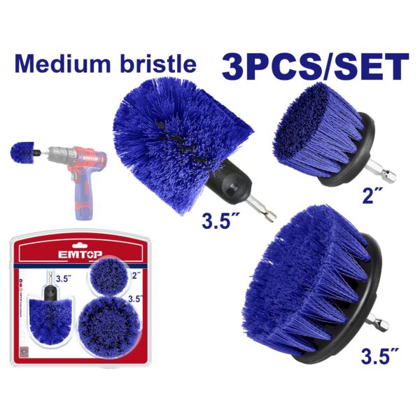 Juego 3 cepillos detailing abrasivos MEDIUM vasta 1/4 hex EMTOP Industrial ECBM0301