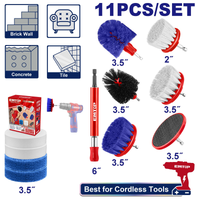 Set 11 Pzs Detailing Cepillos Y Pads Abrasivos Emtop Ecb1101