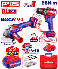 Combo Talad.imp.atornillador 66Nm + Amoladora 41/2 1000W Emtop Eckl20273-4