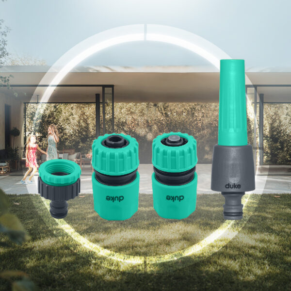 Set 4 PZS manguera 1/2" DUKE lanza+acoples+pico