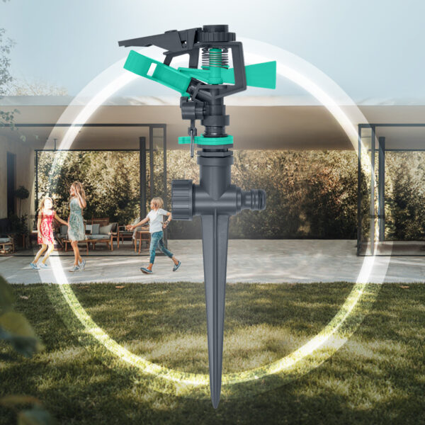 Aspersor estaca DUKE Funciona círculo o semi-círculo cobertura hasta 24mts de diámetro doble conexión: acople rápido y conexión roscada 3/4" macho.