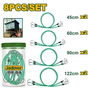 ELASTICOS X 8 - 2X45CM, 2X60CM, 2X90CM, 2X122CM, MATERIAL PP, GOMA GANCHO JADEVER