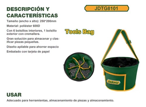 BOLSA DIVISORA DE TORNILLOS (A X A): 250 X 200MM - POLIÉSTER - 6 BOLSILLOS INTERIORES + 1 BOLSILLO EXTERIOR CON CREMALLERA