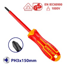 Destornillador 1000V INDUSTRIAL PH 3x150mm Cr-v EMTOP ESDRJPH3150