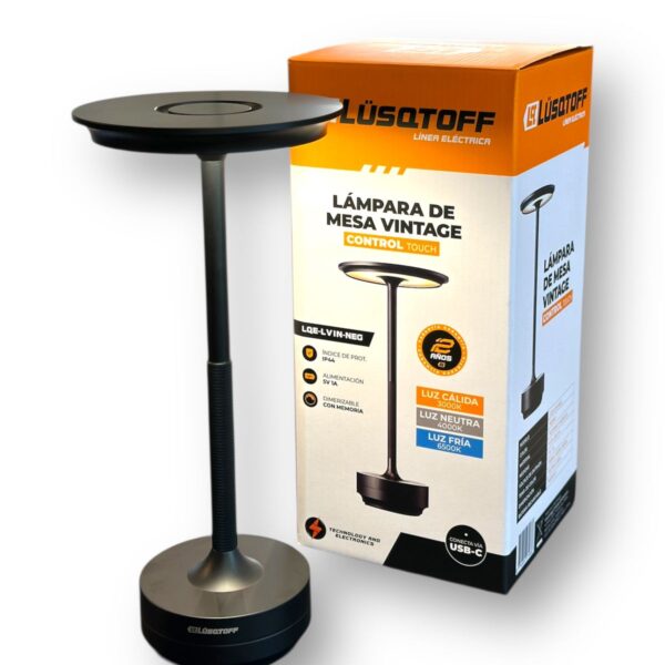 LAMPARA DE MESA VINTAGE NEGRA LUSTOFF
