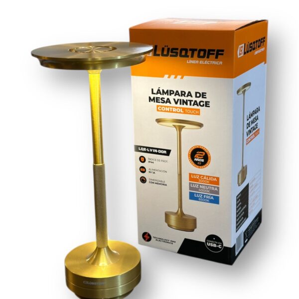 LAMPARA DE MESA VINTAGE DORADO LUSTOFF