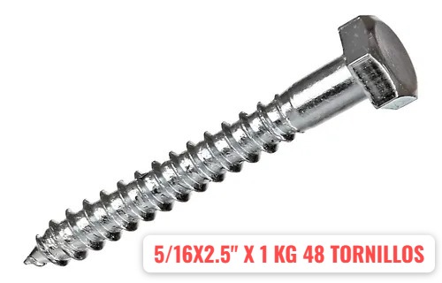 TORNILLO TIRAFONDO 5/16X2.5" X 1 KG 48 TORNILLOS APROXIMADAMENTE