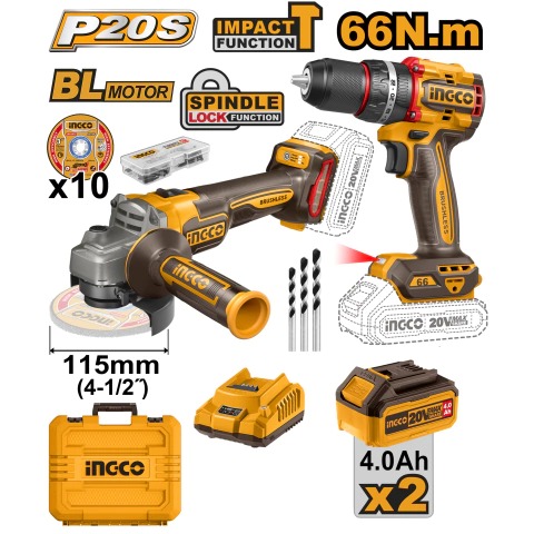 SET AMOLADORA (P20S) CAGLI21154 + TALADRO (P20S) CIDLI206681 + BATERIA 4AH + BATERIA 2AH + CARGADOR 2AH INDUSTRIAL