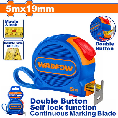 Cinta Metrica 5 MTS x 19 MM WADFOW C/ Doble Bloqueo