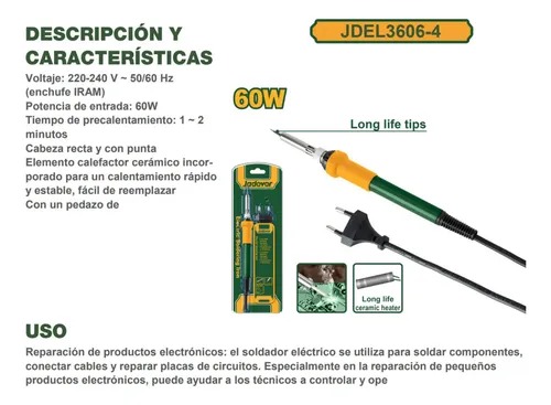 SOLDADOR 60W JADEVER P. CERAMICA TIPO LAPIZ REFORZADO