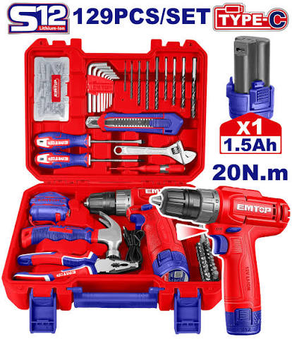Juego De Herramientas De 129 Pzs 20N.m Emtop Eedk12901