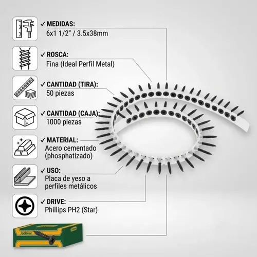 REPUESTO ATORNILLADOR YESO 6X1 1/2" 20 BANDAS X 50U 1000U TOTAL